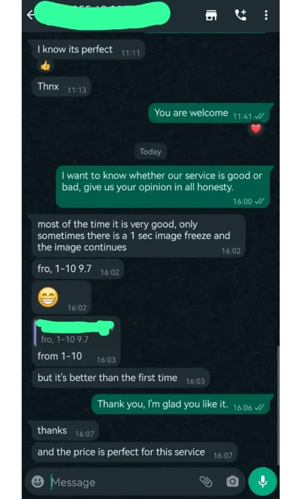 Customer review - UK IPTV service testimonial