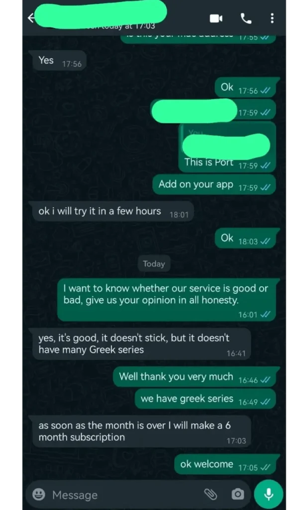 Customer review - UK IPTV service testimonial