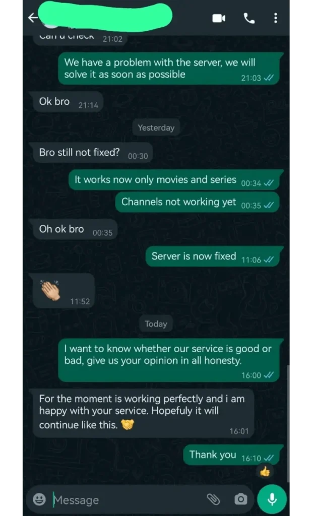 Customer review - UK IPTV service testimonial