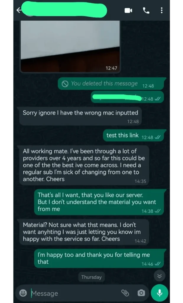 Customer review - UK IPTV service testimonial