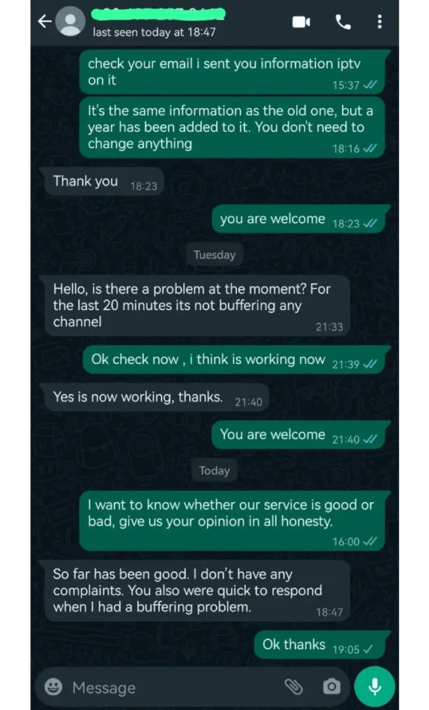 Customer review - UK IPTV service testimonial